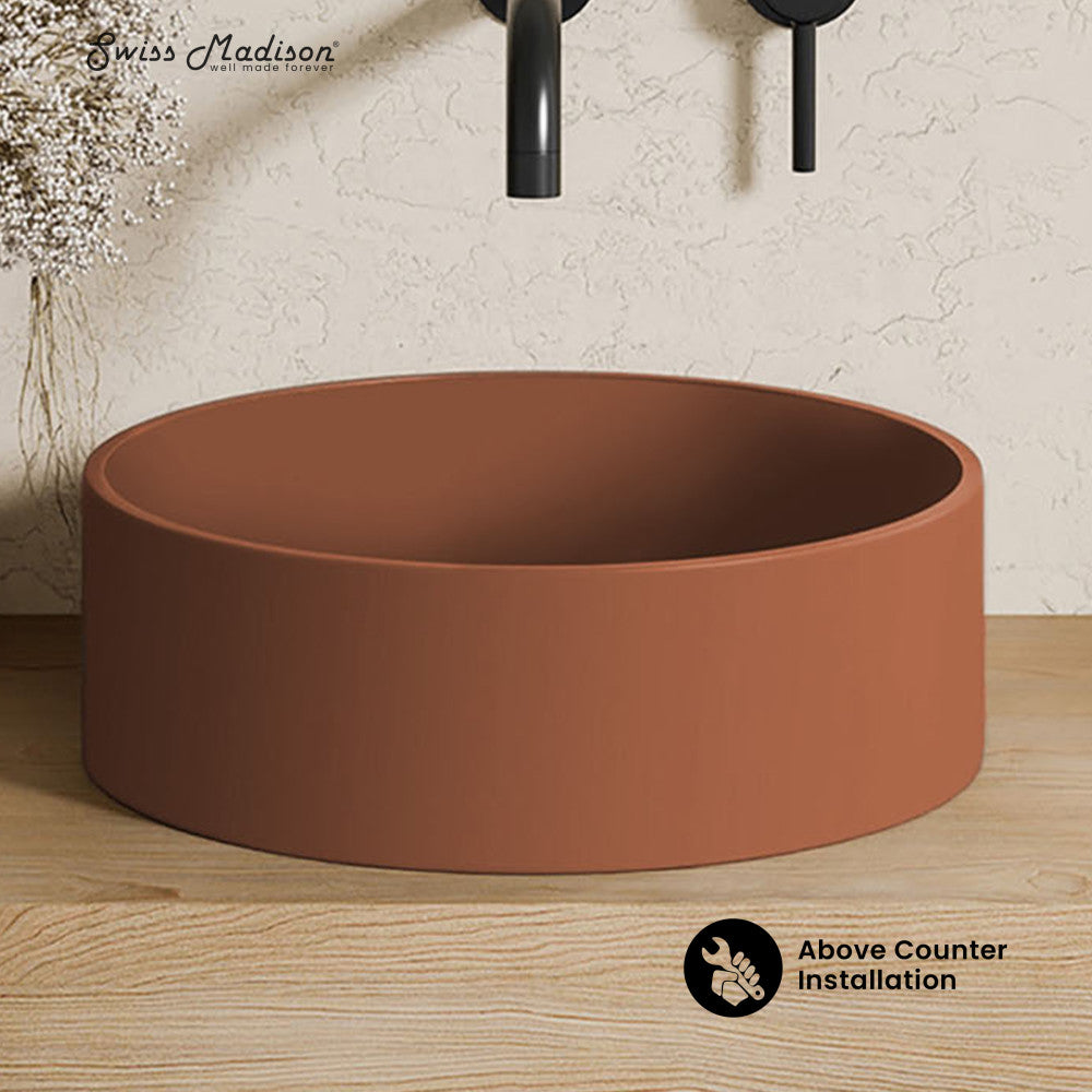 Lisse 14.5" Concrete Round Vessel Sink in Matte Terracotta