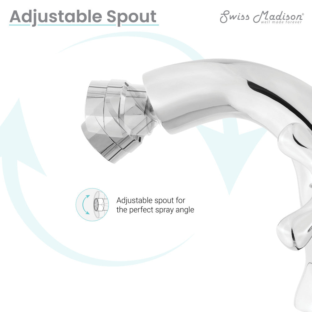 Voltaire Bidet faucet in chrome with adjustable spout for precise spray angle, single handle design.