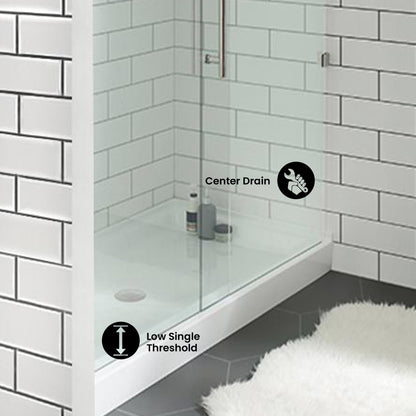 Voltaire 48" x 32" Acrylic White, Single-Threshold, Center Drain, Shower Base