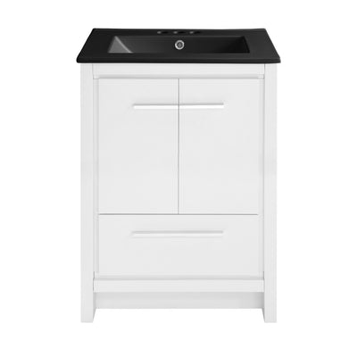 Virage 24 in. White Bathroom Vanity With Black, 3-Hole Ceramic Sink Top