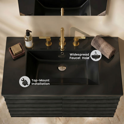 30" 3-Hole Centerset Vanity Sink Top in Matte Black