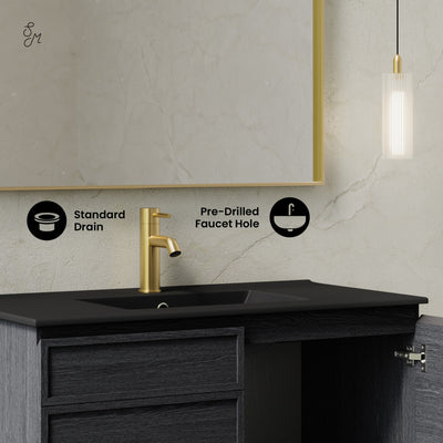 St. Tropez 36" Wall-Mounted Bathroom Vanity in Black Oak with Black Sink Top