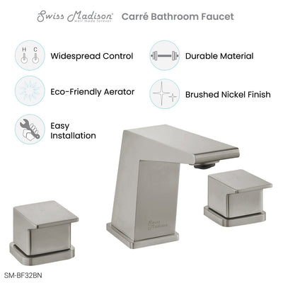 Carre 8 in. Widespread, 2-Handle, Bathroom Faucet in Brushed Nickel