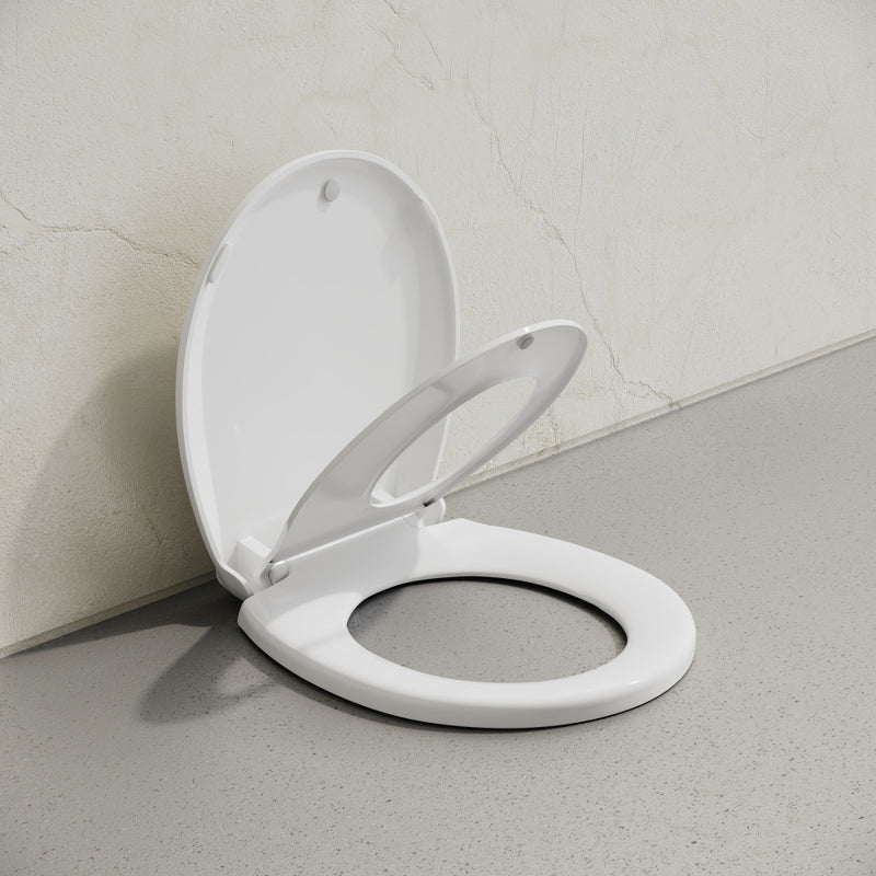 Round Toilet Seat with Toddler Seat Built In, Family Toilet Seat in Glossy White