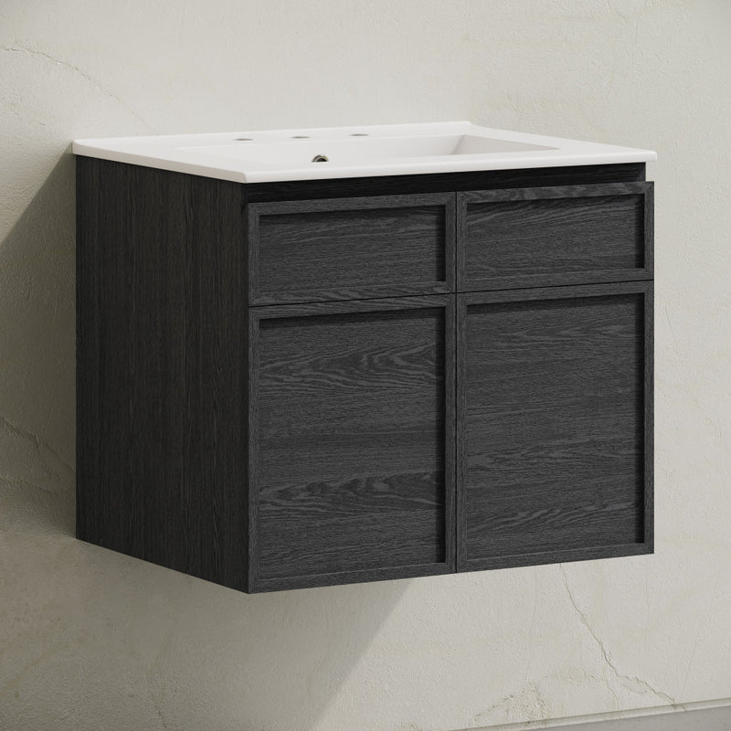St. Tropez 24" Wall-Mounted Bathroom Vanity in Black Oak with 3-Hole Widespread Sink Top
