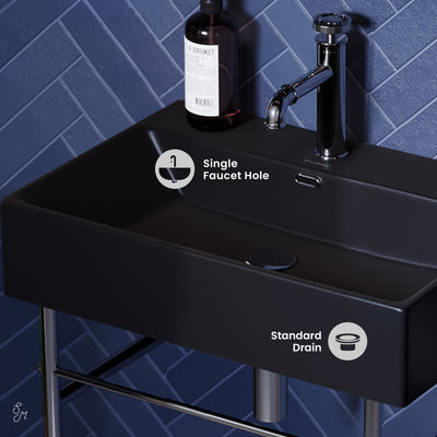 Claire 24 Ceramic Console Sink Matte Black Basin Chrome Legs