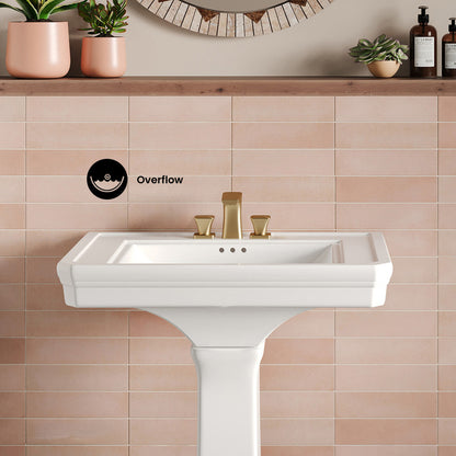 Voltaire 26" Two-Piece Rectangle Pedestal Sink with 3-Hole Centerset Faucet Holes in Glossy White