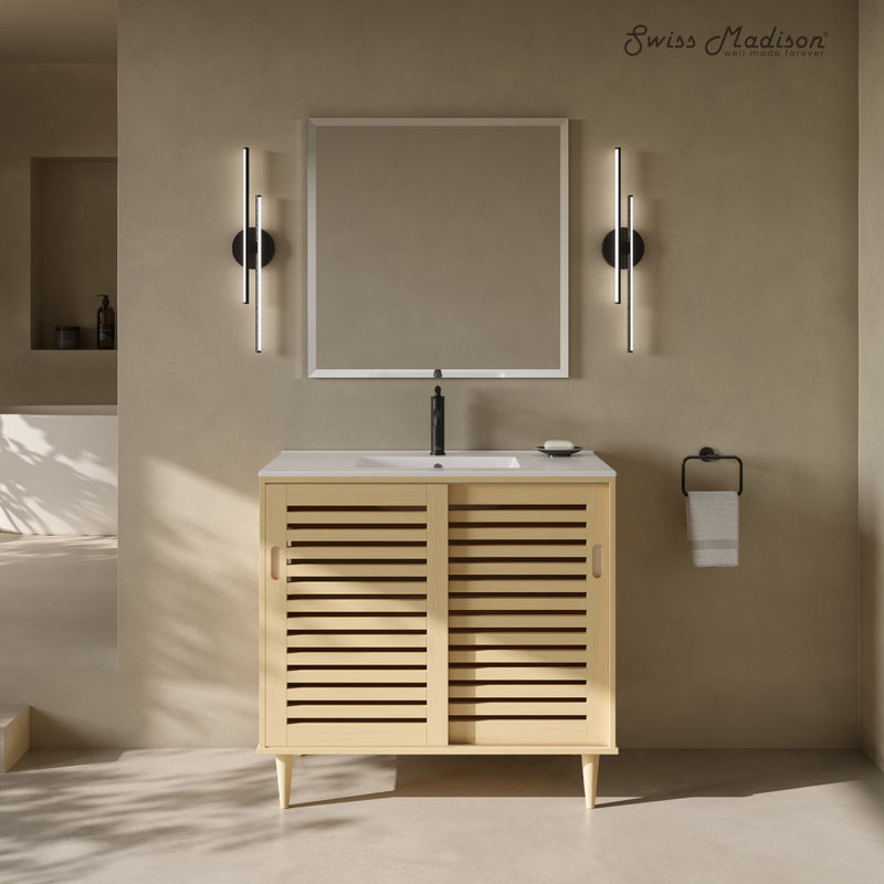 Delice 36" Freestanding Bathroom Vanity in Natural Oak with Sink Top