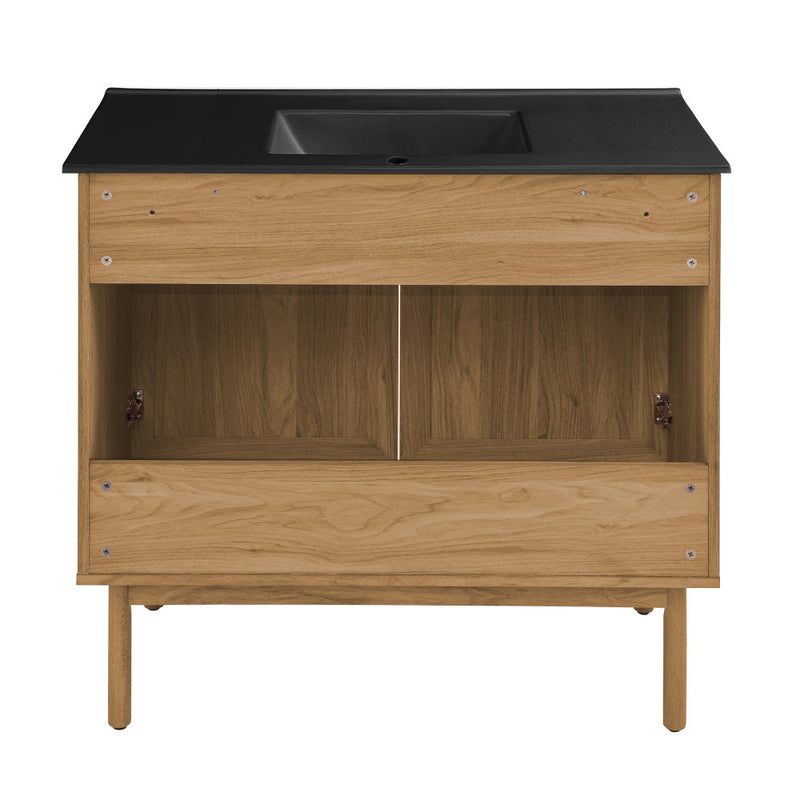 Classe 36 in. Oak Bathroom Vanity With Black Ceramic Sink Top