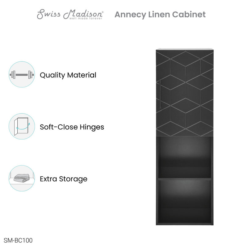 Annecy 15" W x 46" H x 12" D  Linen Cabinet in Phantom Black