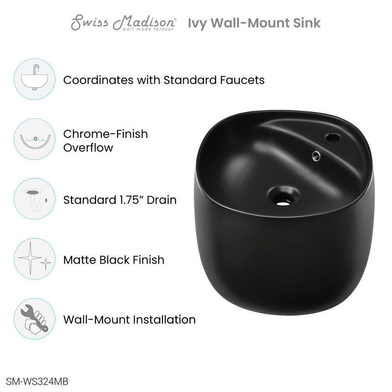 Ivy Wall-Mount Sink in Matte Black