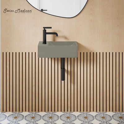Lisse 16" Concrete Rectangle Wall-Mounted Sink with Left Side Faucet Mount in Matte Taupe