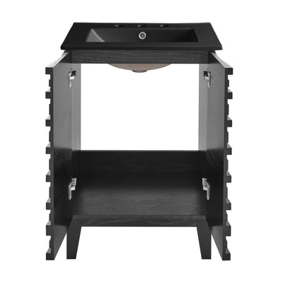 Cascade 24 in. Black Oak Bathroom Vanity With Black, 3-Hole Ceramic Sink Top