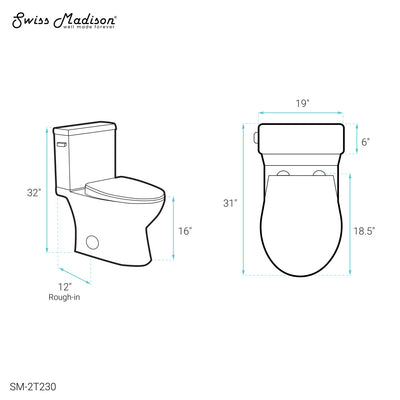 Cache Two-Piece Elongated Toilet Left Side Flush Handle Toilet 1.28 gpf