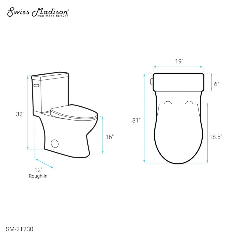 Cache Two-Piece Elongated Toilet Left Side Flush Handle Toilet 1.28 gpf