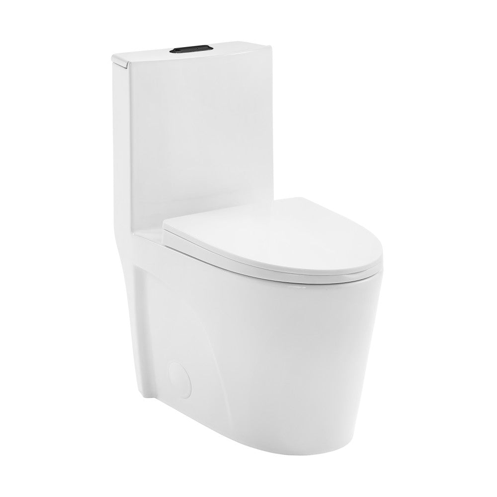 St. Tropez One-Piece 12" Rough-in 1.1/1.6 GPF Dual Top Vortex Flush Elongated Toilet in Glossy White with Black Hardware