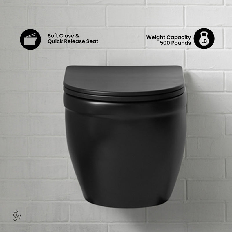 Ivy Wall-Hung Toilet Bundle 0.8/1.6 GPF Dual Flush in Matte Black with Brass Flush Plate