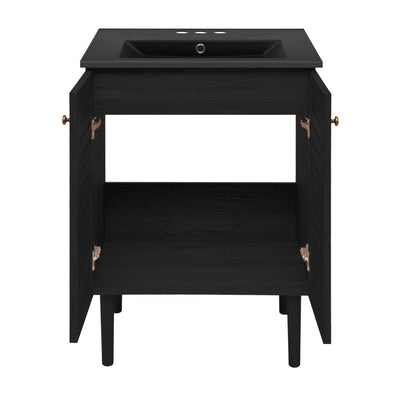 Bron 24" Freestanding Bathroom Vanity in Black Oak with Black 3-Hole Centerset Sink Top