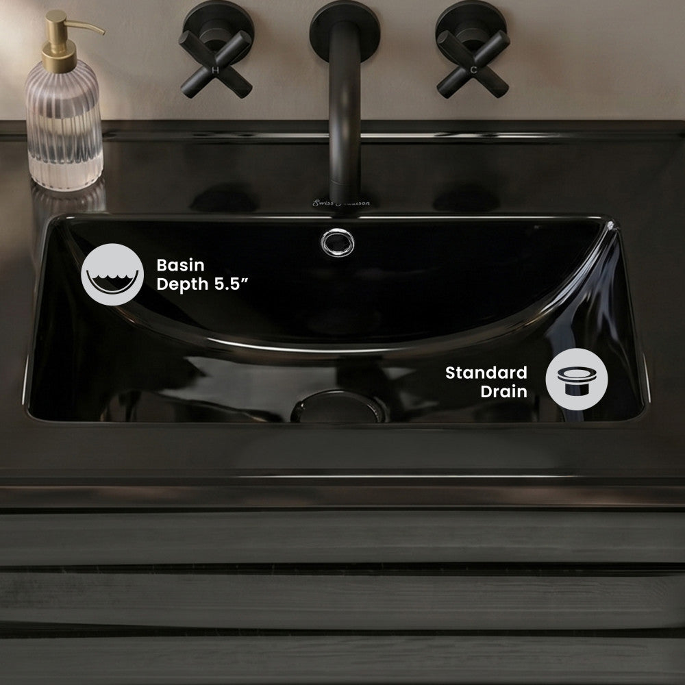 18" Zero Hole Vanity Sink Top in Glossy Black