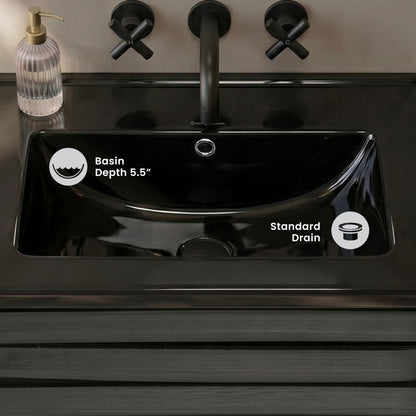 18" Zero Hole Vanity Sink Top in Glossy Black