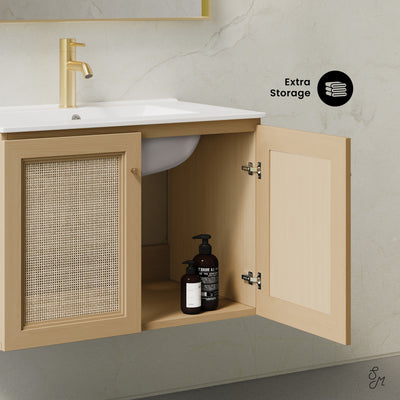 Classe 30" Wall-Mounted Bathroom Vanity in Natural Oak with Single Faucet Hole Vanity Top