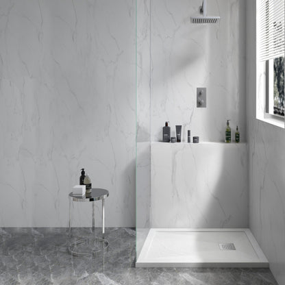 36" x 36" white shower base, Terre B series, reversible drain, square design.