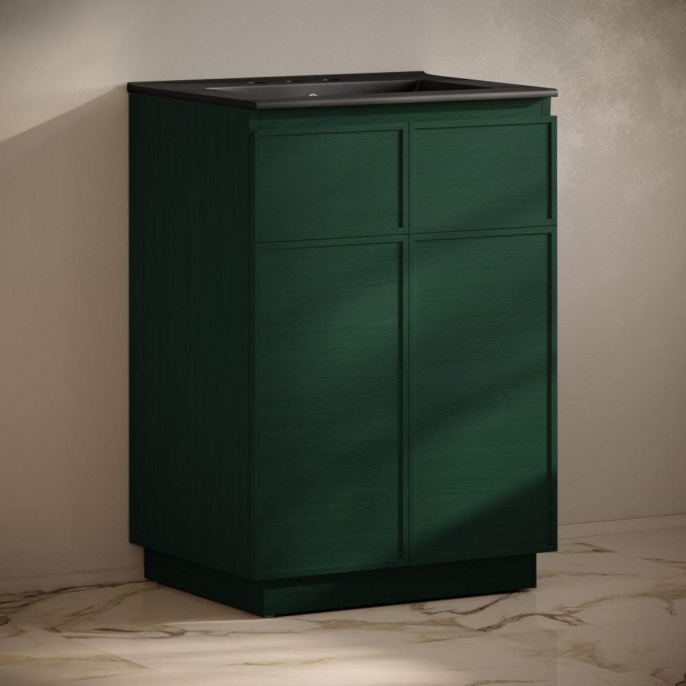 St. Tropez 24" Freestanding Bathroom Vanity in Green Oak with Black 3-Hole Widespread Sink Top