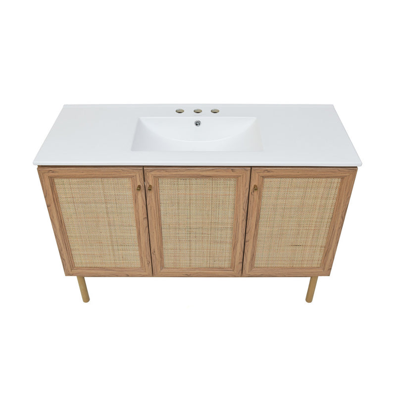 Classe 48 in. Brown Oak Bathroom Vanity With White, 3-Hole Ceramic Sink Top