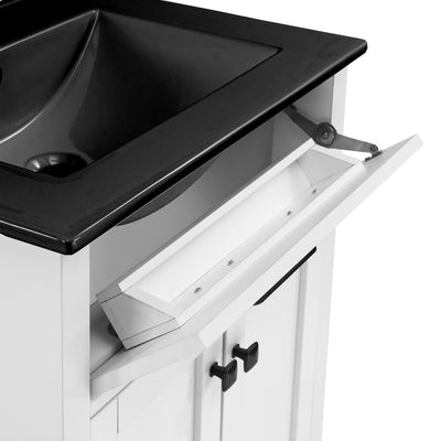 Burdon 24" Freestanding Bathroom Vanity in White with Black 3-Hole Centerset Sink Top