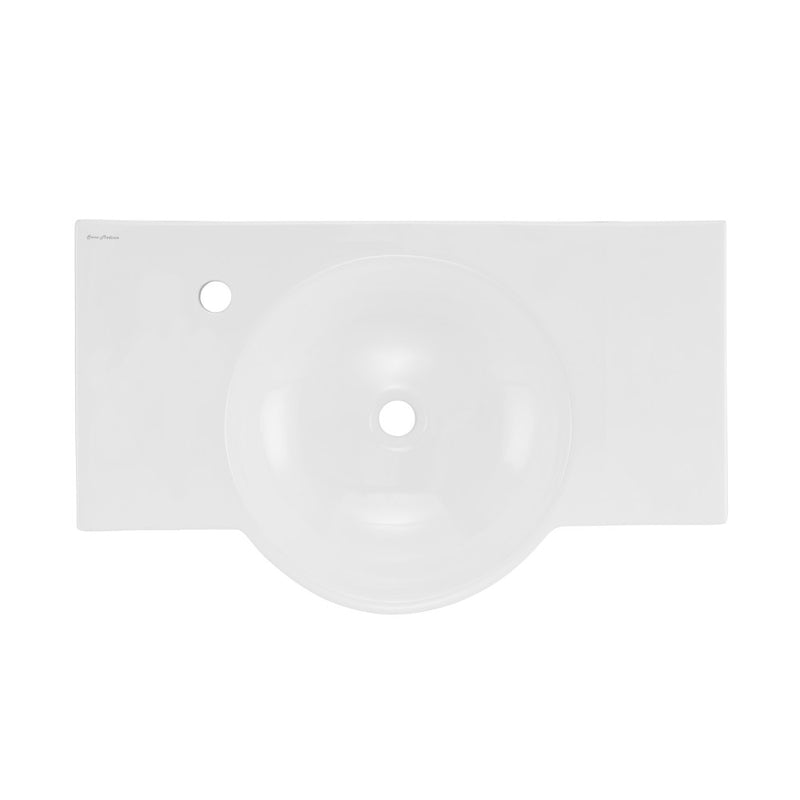 Chateau 30" Wall-Mounted Sink Center Basin with Left Side Faucet Mount in Glossy White