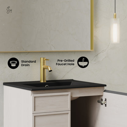 St. Tropez 24" Wall-Mounted Bathroom Vanity in White Oak with Black Sink Top