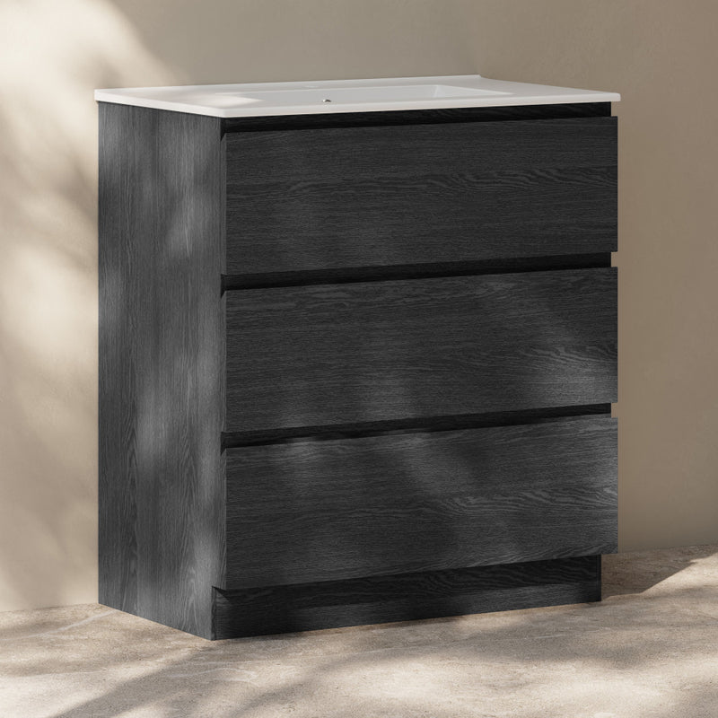 Liberte 30" Freestanding Bathroom Vanity in Black Oak with Sink Top