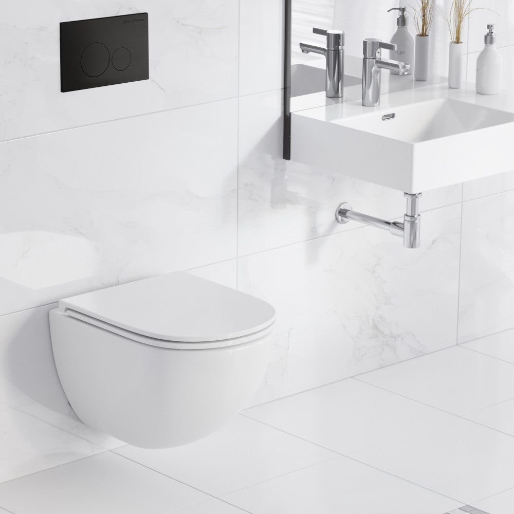 St. Tropez Wall-Hung Toilet Bundle 0.8/1.6 GPF Dual Flush in Glossy White with Black Flush Plate