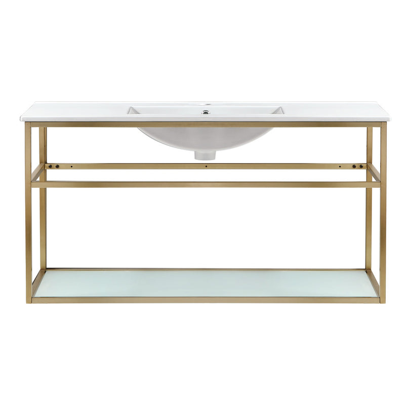 Pierre 48 Single, Open Shelf, Gold Metal Frame Bathroom Vanity