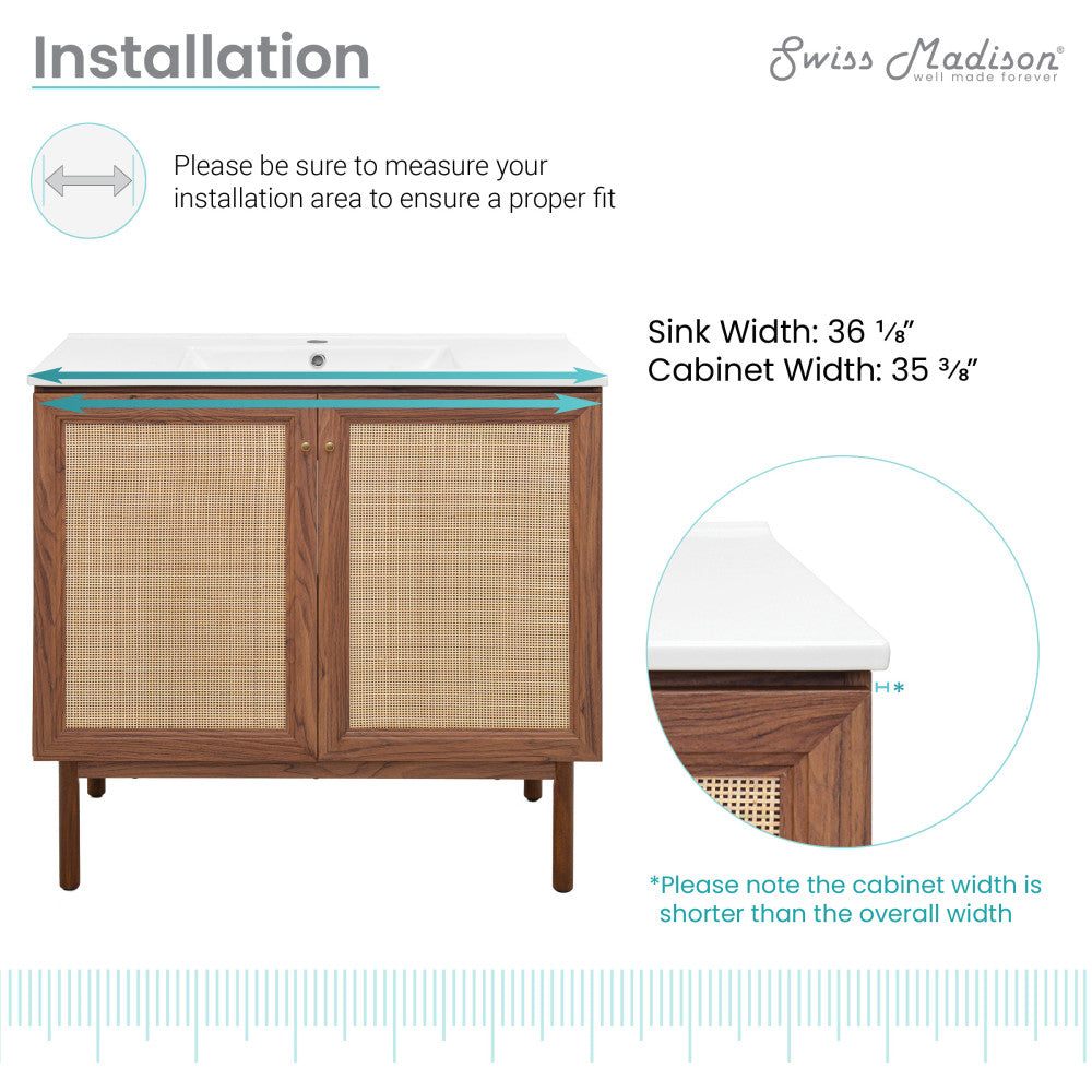 Classe 36" Freestanding Bathroom Vanity in Brown Oak with Sink Top