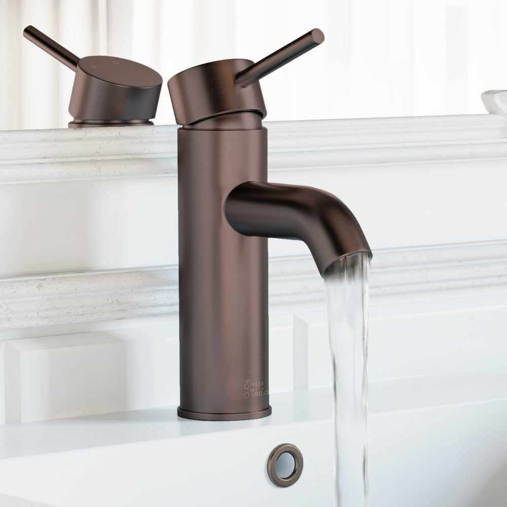 Single-handle bathroom faucet in oil-rubbed bronze, Ivy collection, water flowing from spout.