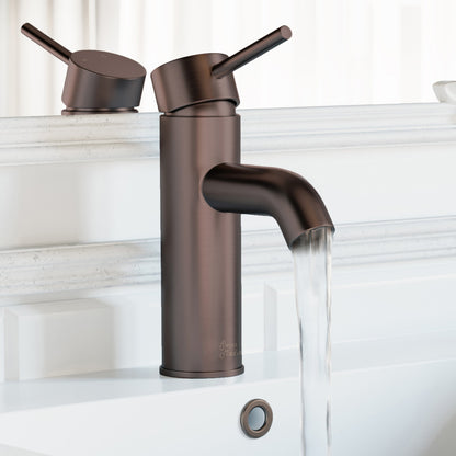 Single-handle bathroom faucet in oil-rubbed bronze, Ivy collection, water flowing from spout.