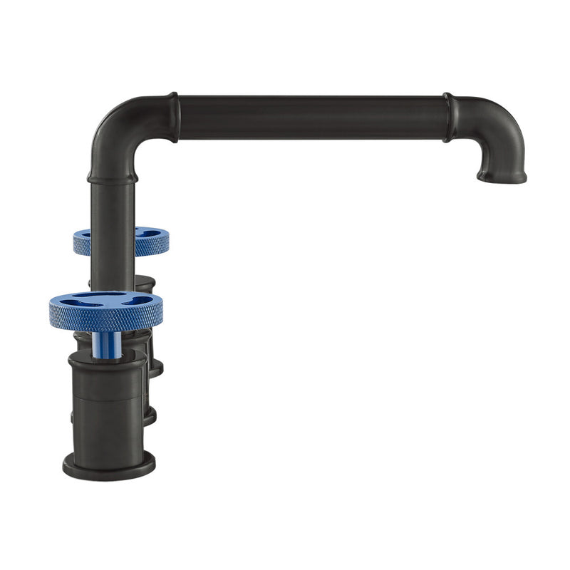 Avallon 8 in. Widespread, 2-Handle Wheel, Bathroom Faucet in Matte Black with Blue Handles