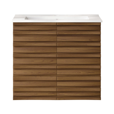 Cascade 24" Wall-Mounted Bathroom Vanity in Brown Oak with Sink Top
