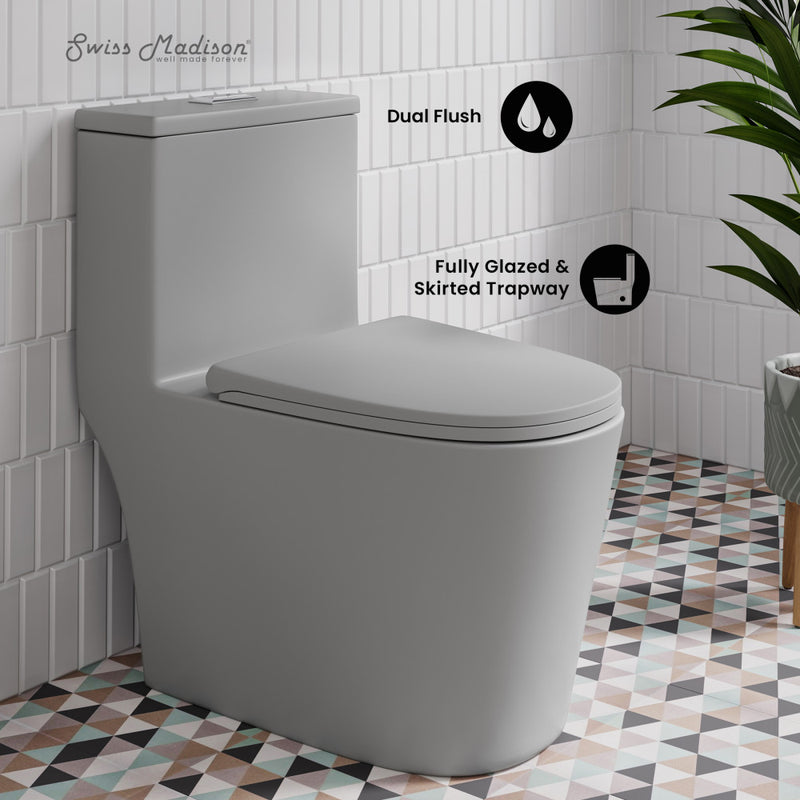 Dreux One Piece Elongated Dual Flush Toilet in Matte Gray 0.95/1.26 GPF