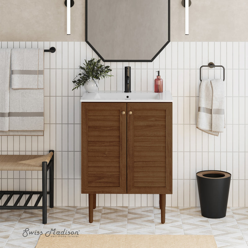 Bron 24" Freestanding Bathroom Vanity in Brown Oak with Sink Top