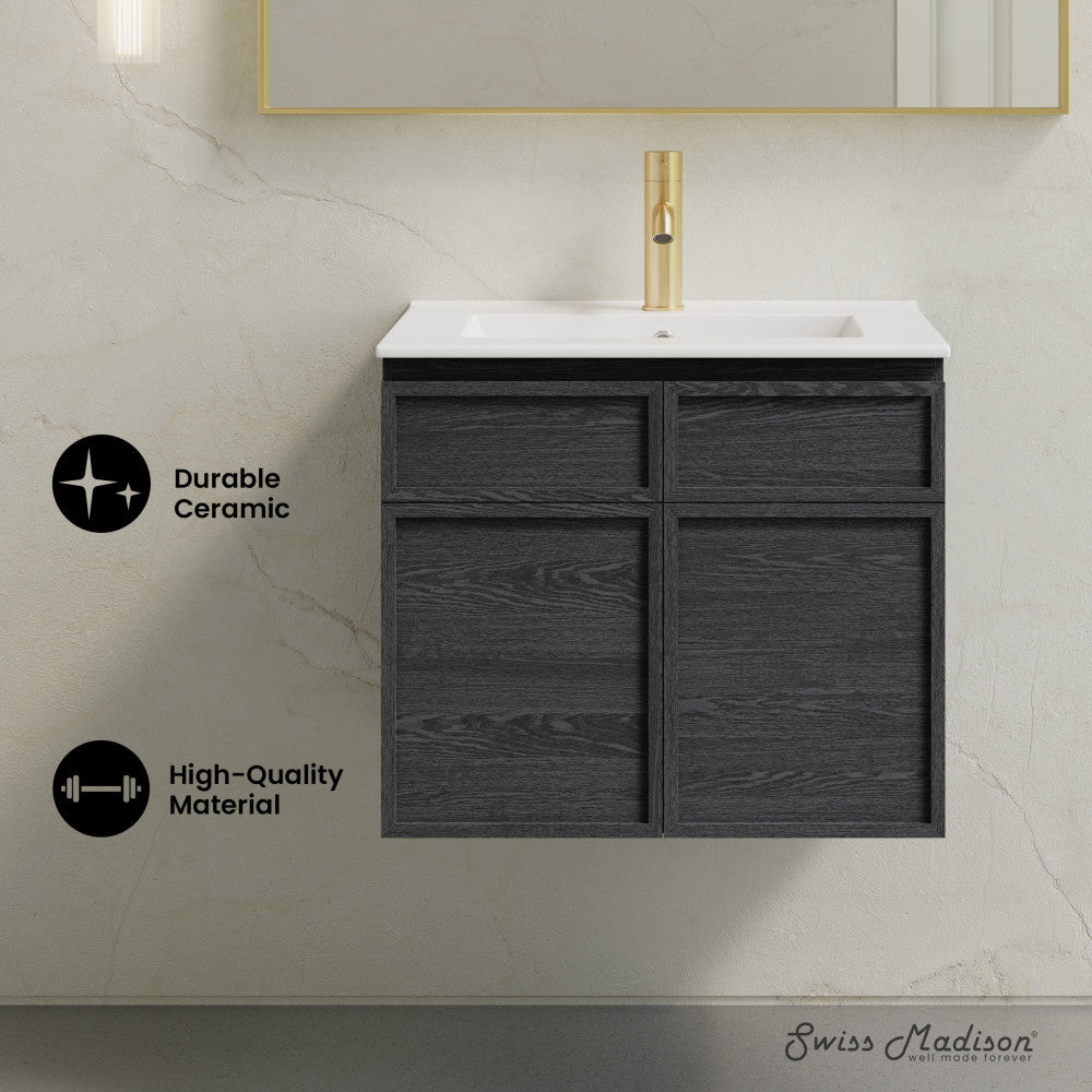 St. Tropez 24" Wall-Mounted Bathroom Vanity in Black Oak with Sink Top