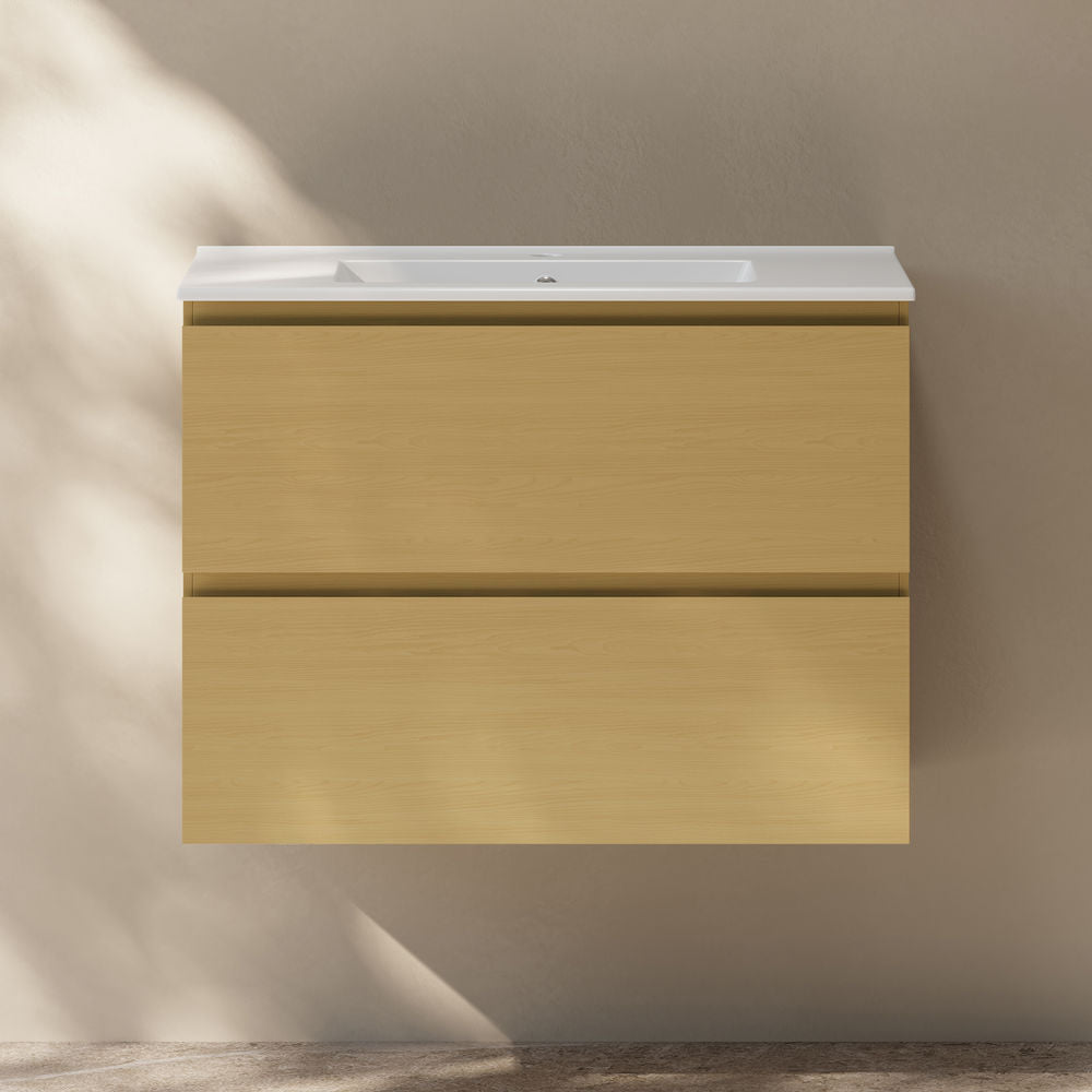 Liberte 30" Wall-Mounted Bathroom Vanity in Natural Oak with Sink Top