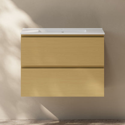 Liberte 30" Wall-Mounted Bathroom Vanity in Natural Oak with Sink Top