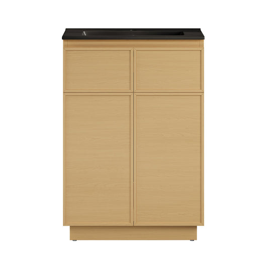 St. Tropez 24" Freestanding Bathroom Vanity in Natural Oak with Black Sink Top