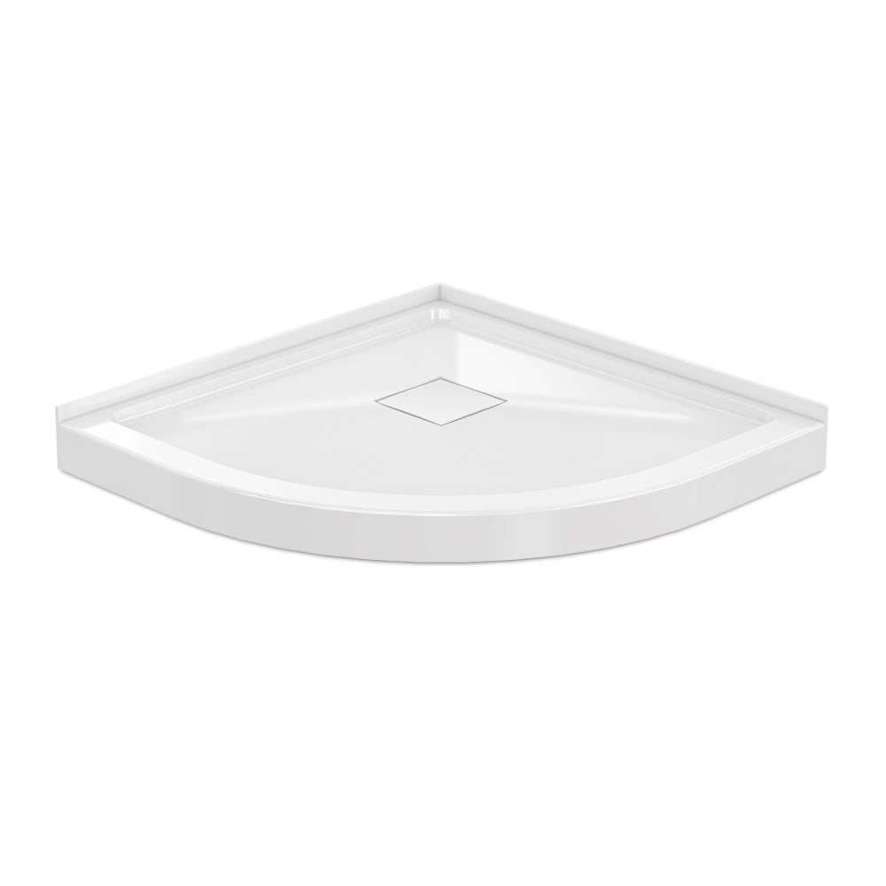 Marquette 32" x 32" Round Corner Double-Threshold Shower Pan Base with Center Drain in Glossy White