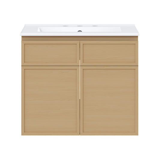 St. Tropez 24" Wall-Mounted Bathroom Vanity in Natural Oak with 3-Hole Widespread Sink Top