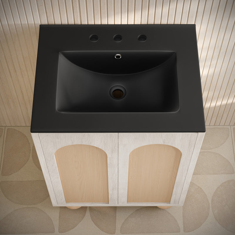 Plaisir II 24" Freestanding Bathroom Vanity in White Oak with Black 3-Hole Widespread Sink Top