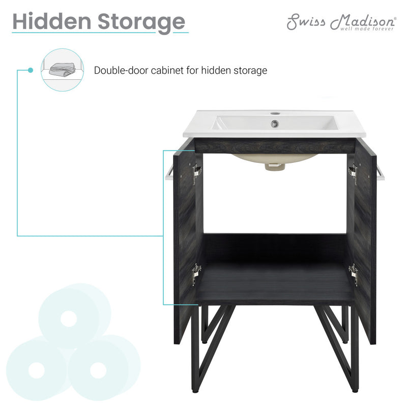 Annecy 24" Freestanding Bathroom Vanity in Black Walnut with Sink Top
