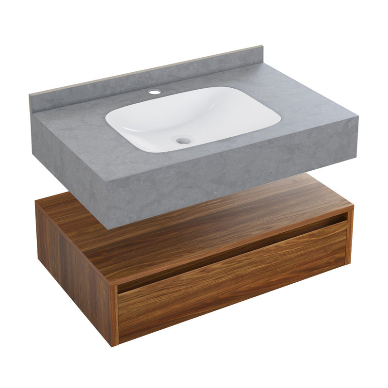 Avancer 36" Wall-Mounted Bathroom Vanity in Brown Oak with Charcoal Grey Sink Top